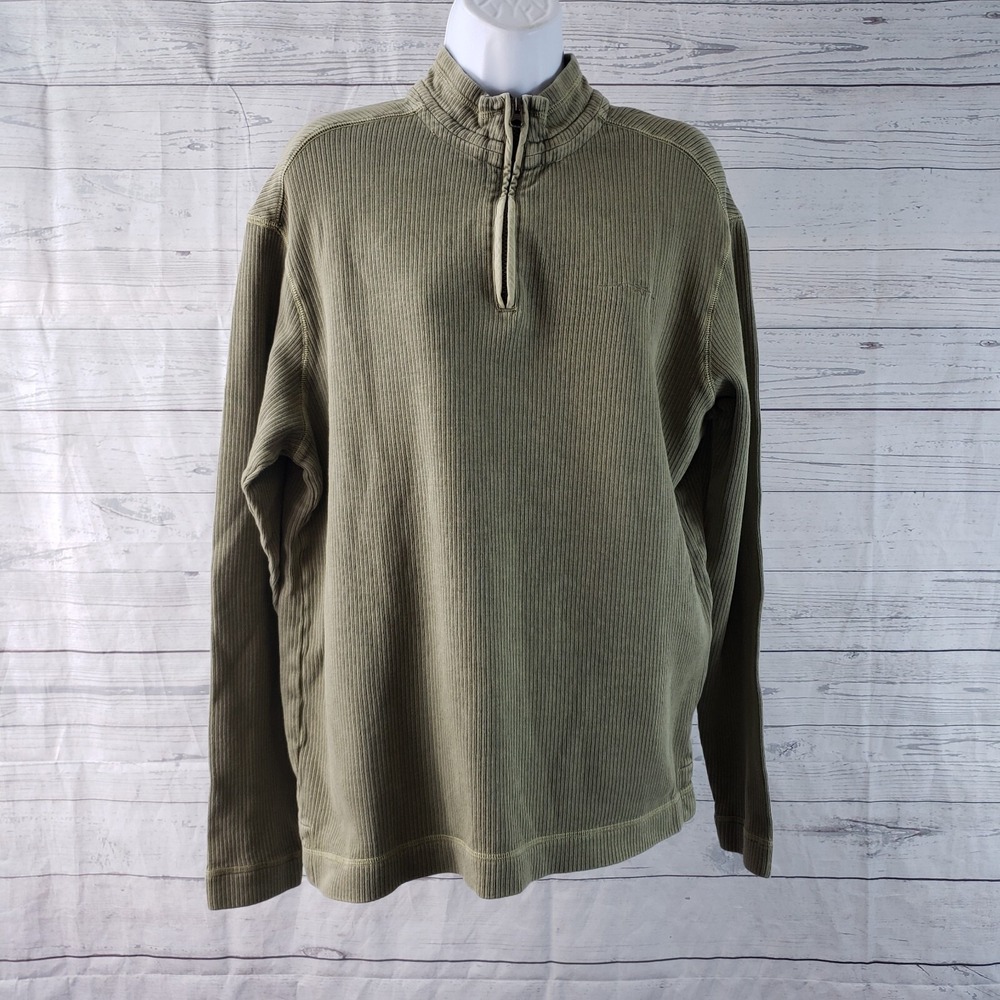 Ryan Michael Womens 1/4 Zip Pullover Sz Medium Green Ribbed Cotton Long Sleeve